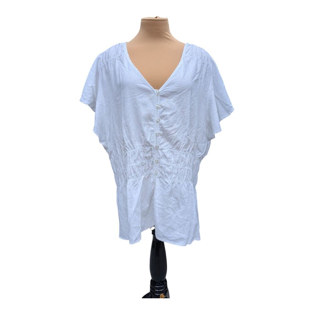 Marc New York Blouse White Linen Tunic Women's Size XXL Casual Minimalist Cute